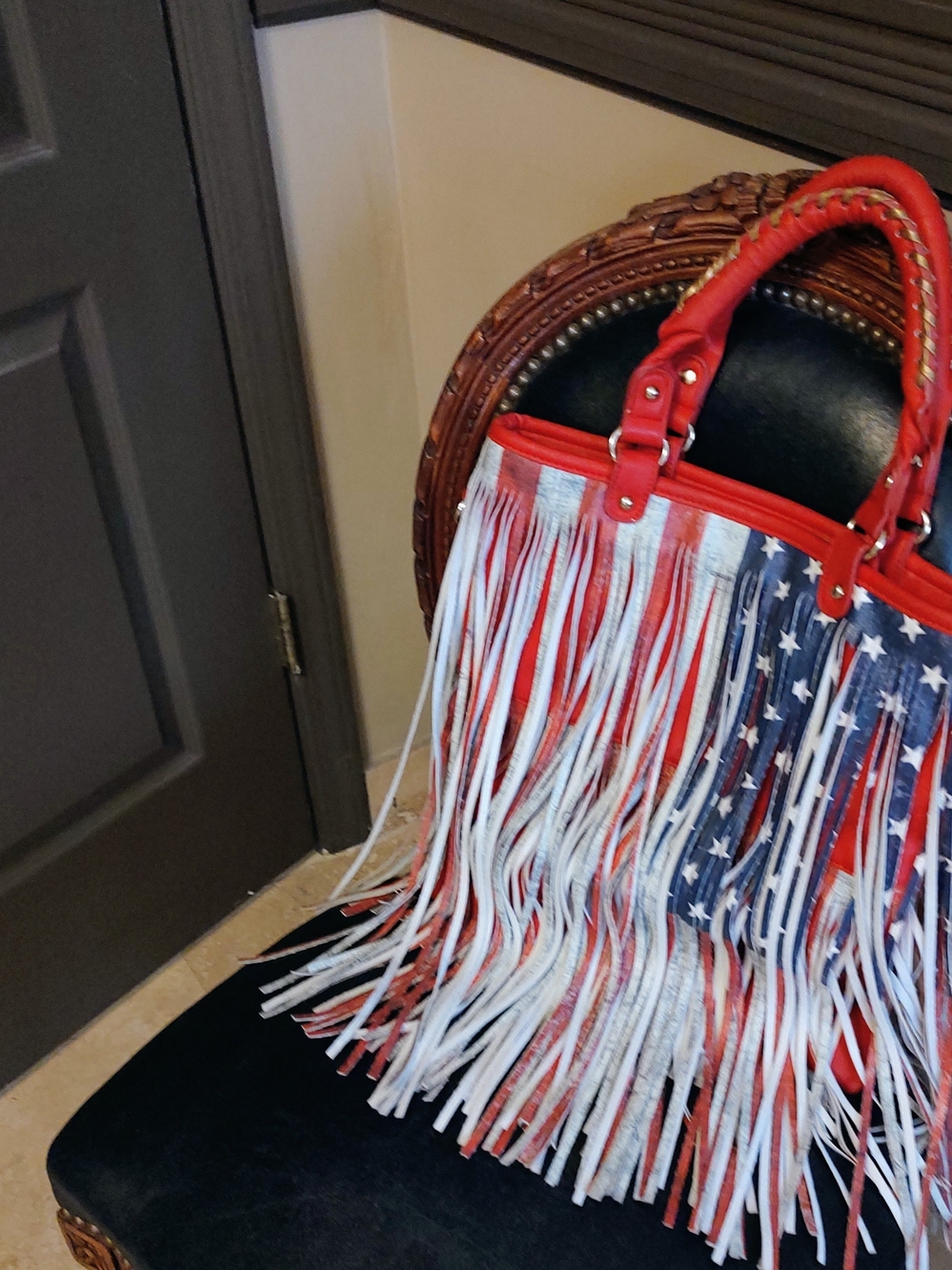 Red, White & Blue Fringe Tote Bag - Patriotic Women's Handbag - Picture 7 of 15